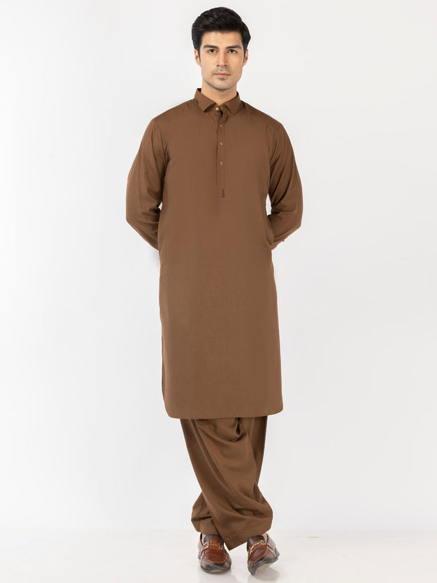 Brown Blended Kameez Shalwar - ALWA-KS-519