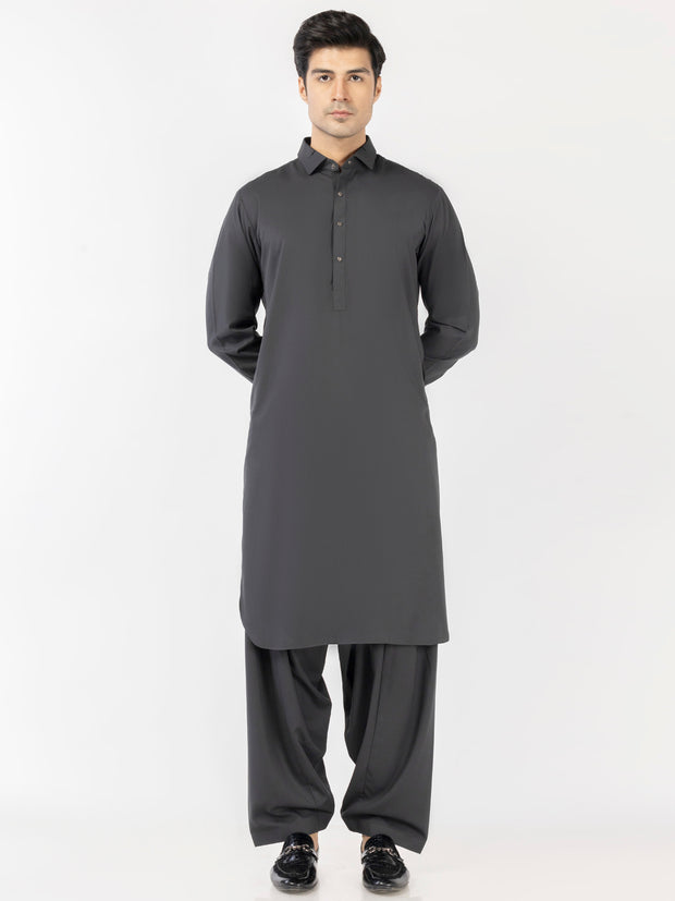 Charcoal Grey Blended Kameez Shalwar - ALWA-KS-521