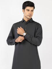 Charcoal Grey Blended Kameez Shalwar - ALWA-KS-521