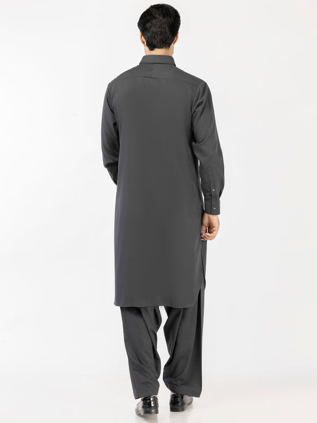 Charcoal Grey Blended Kameez Shalwar - ALWA-KS-521