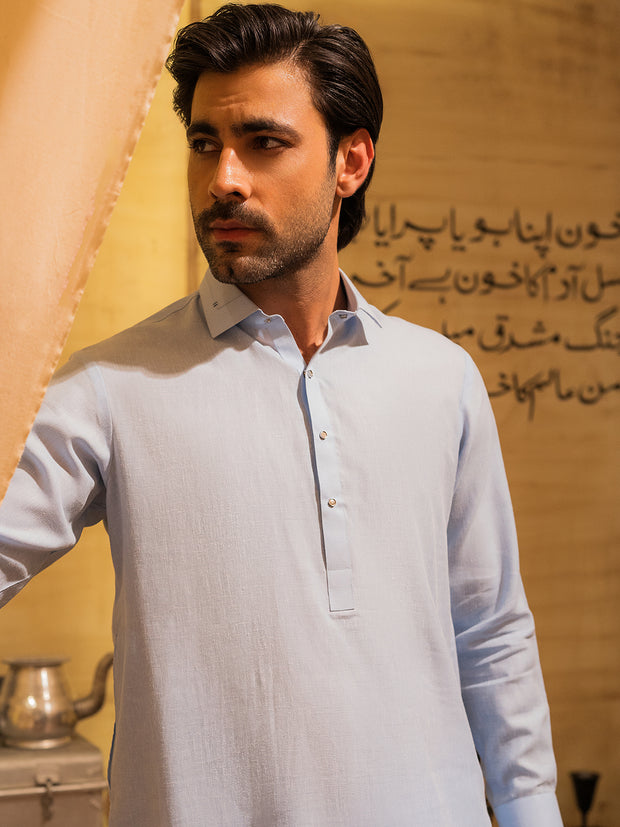 Sky Blue Blended Kameez Shalwar - ALWA-KS-527