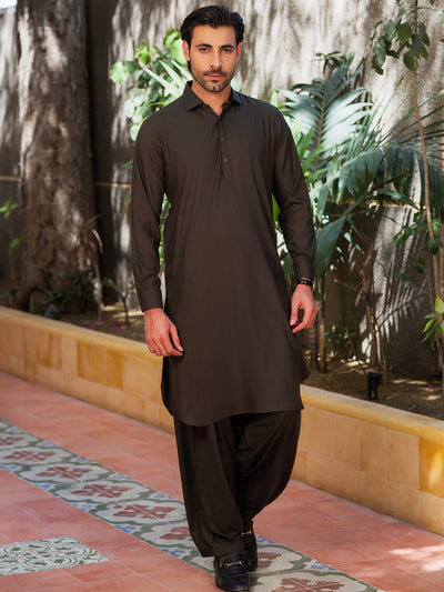 Olive Green Blended Kameez Shalwar - ALWA-KS-530