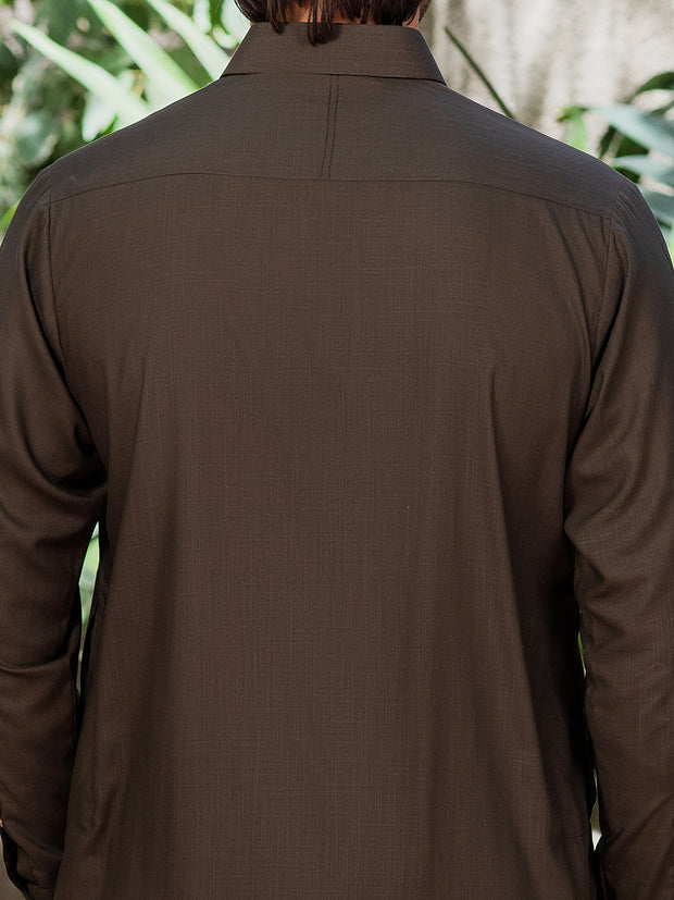 Olive Green Blended Kameez Shalwar - ALWA-KS-530