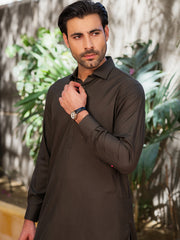 Olive Green Blended Kameez Shalwar - ALWA-KS-530