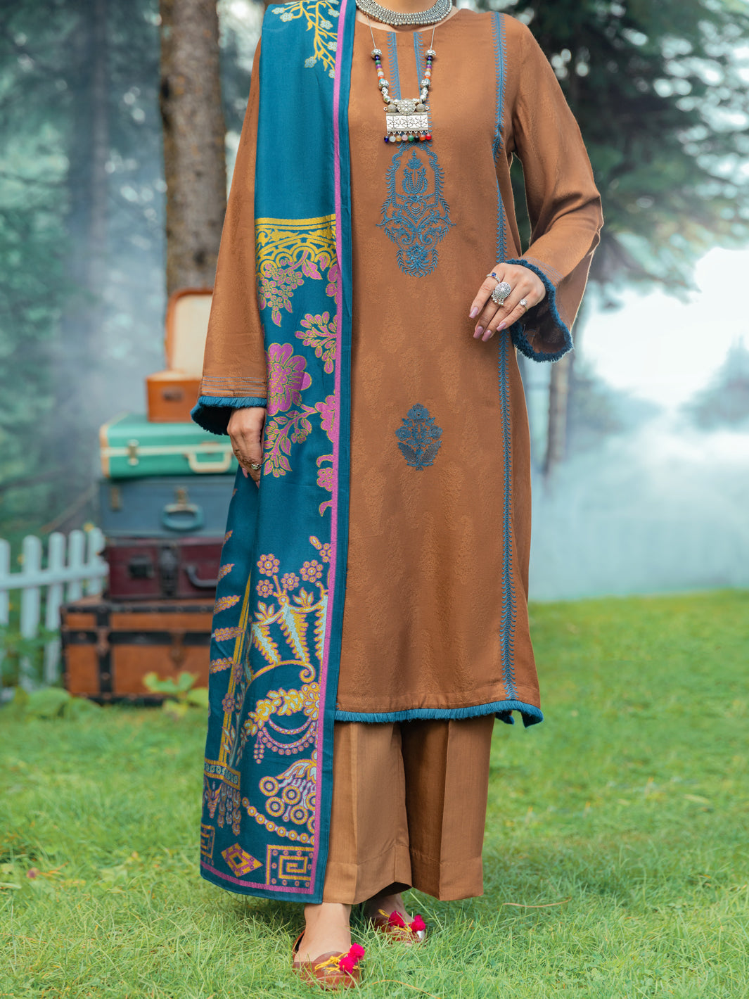 Brown Jacquard 3Pc Stitched - AWP-3PS-536