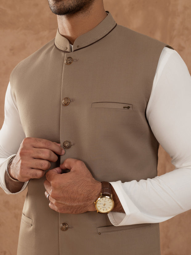 Ash Brown Taflon Rayon Waistcoat - AL-WC-538A - Almirah Online