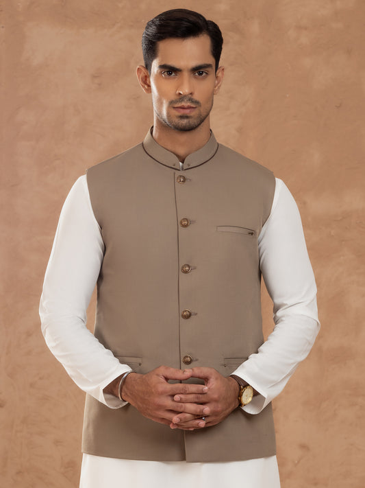 Ash Brown Taflon Rayon Waistcoat - AL-WC-538A - Almirah Online