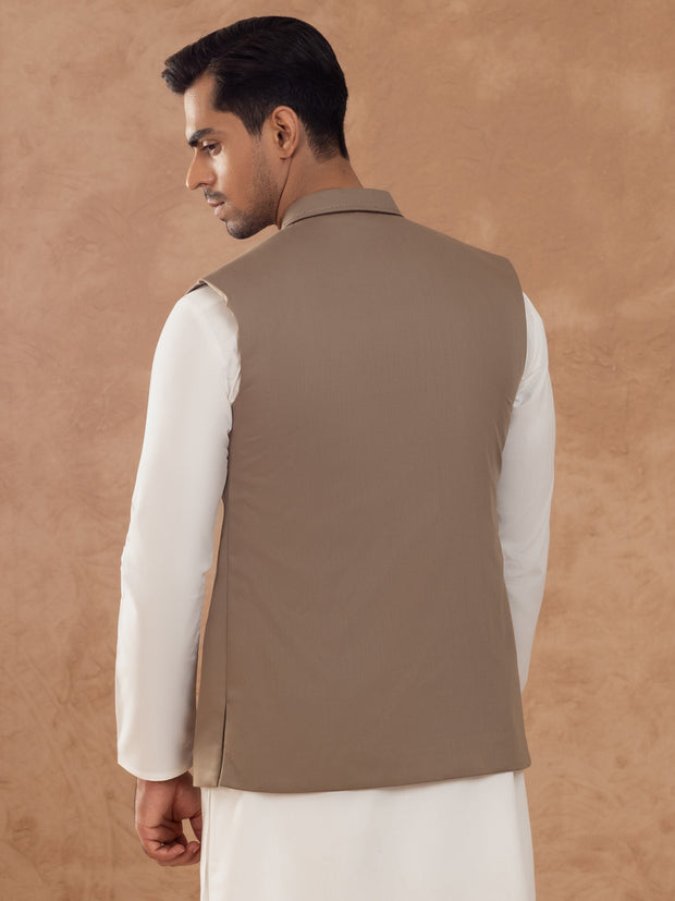 Ash Brown Taflon Rayon Waistcoat - AL-WC-538A - Almirah Online