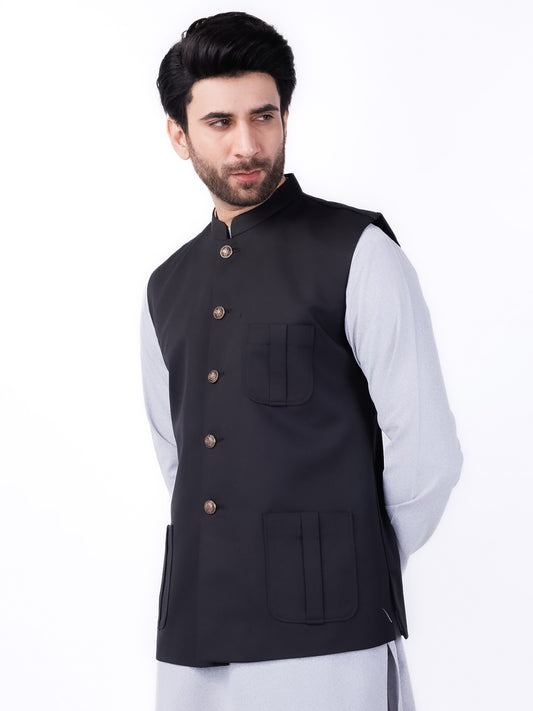 Black Blended Waistcoat - AL-WC-539B - Almirah Online