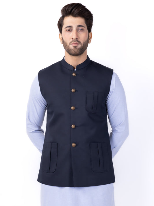 Midnight Blue Blended Waistcoat - AL-WC-539A - Almirah Online