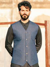 Indigo Polyester Cotton Waistcoat - AL-WC-540