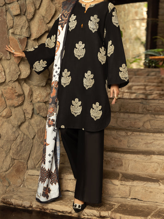Black Yarn-Dyed Velvet 3 Piece Unstitched - AWP-3PS-540
