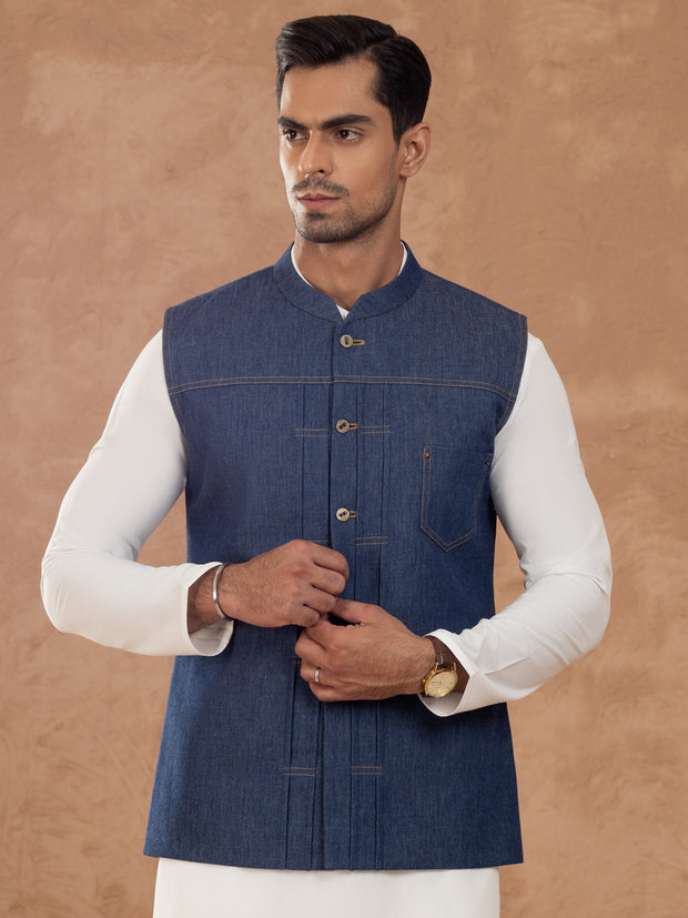 Blue Cotton Waistcoat - AL-WC-541 - Almirah Online