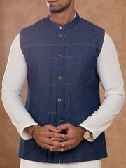 Blue Cotton Waistcoat - AL-WC-541 - Almirah Online