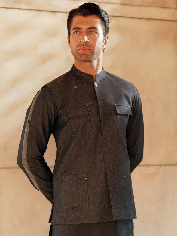 Charocal Grey Cotton Waistcoat - AL-WC-542 - Almirah Online