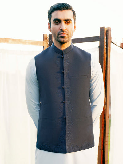 Navy Blue Blended Waistcoat - AL-WC-544A - Almirah Online