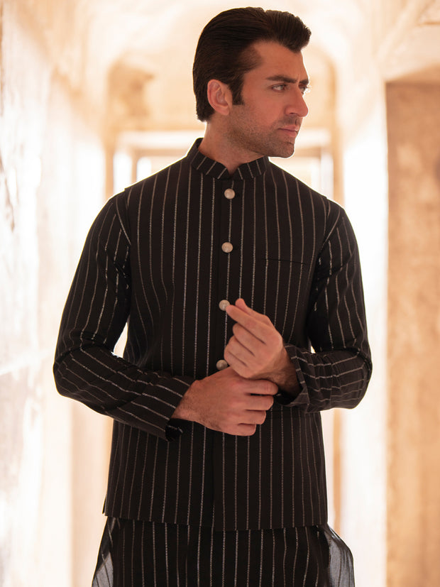 Black Cotton Waistcoat - AL-WC-546B - Almirah Online