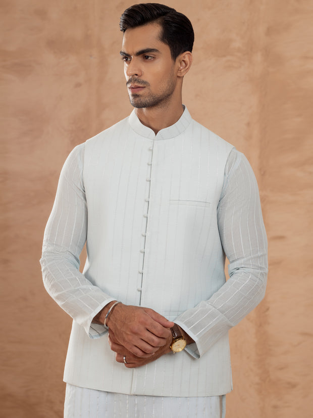 Sky Blue Cotton Waistcoat - AL-WC-547A - Almirah Online