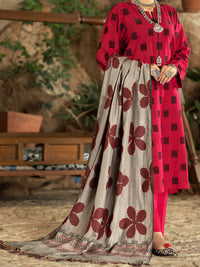 Red Velvet Jacquard 3 Piece Stitched - AWP-3PS-572