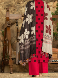 Red Velvet Jacquard 3 Piece Stitched - AWP-3PS-572