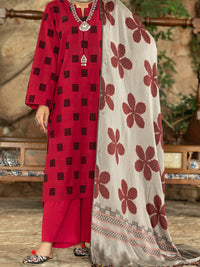 Red Velvet Jacquard 3 Piece Stitched - AWP-3PS-572