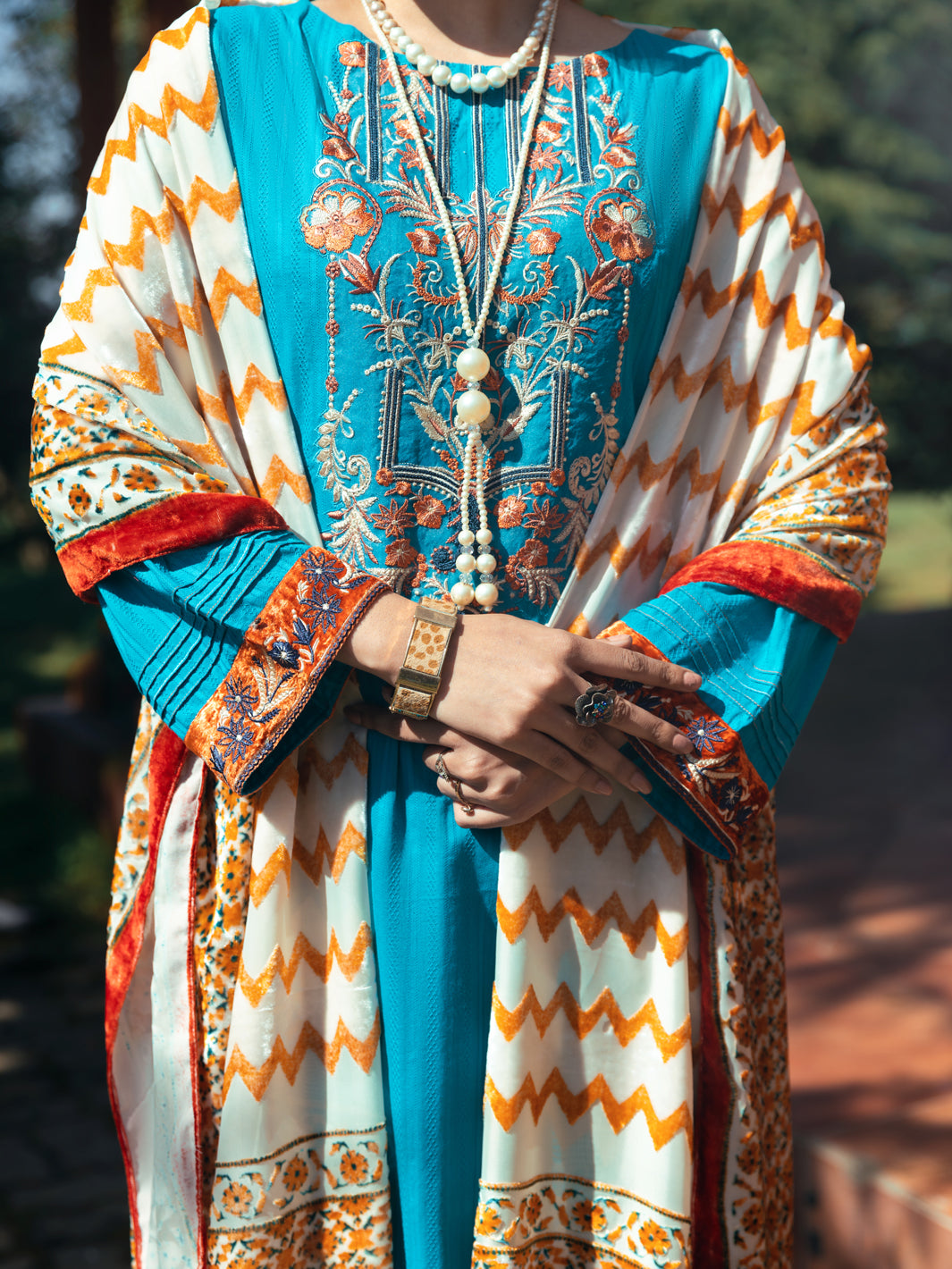 Turquoise Dobby Jacquard 3 Piece Stitched - AWP-3PS-584
