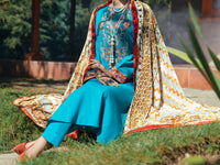 Turquoise Dobby Jacquard 3 Piece Stitched - AWP-3PS-584