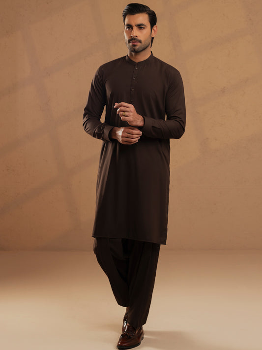 Dark Brown Blended Unstitched Fabric - AL-UN-JHR-6151