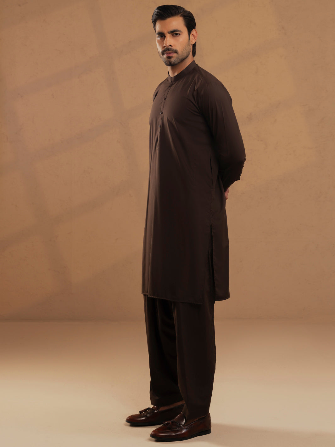 Dark Brown Blended Unstitched Fabric - AL-UN-JHR-6151