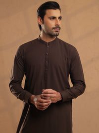 Dark Brown Blended Unstitched Fabric - AL-UN-JHR-6151