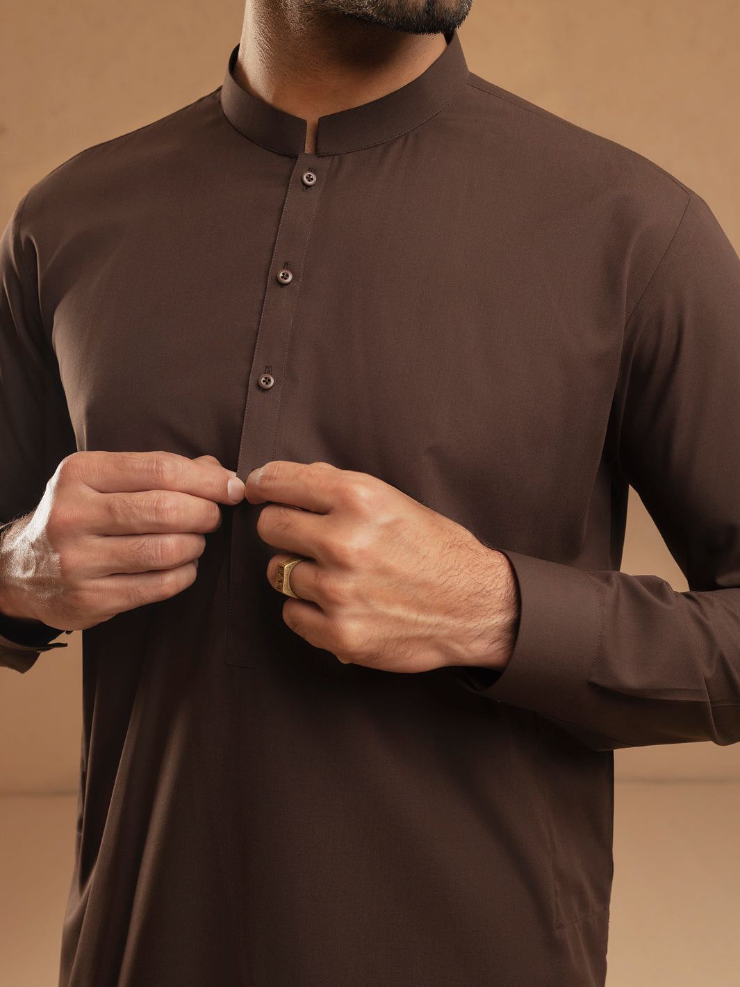 Dark Brown Blended Unstitched Fabric - AL-UN-JHR-6151