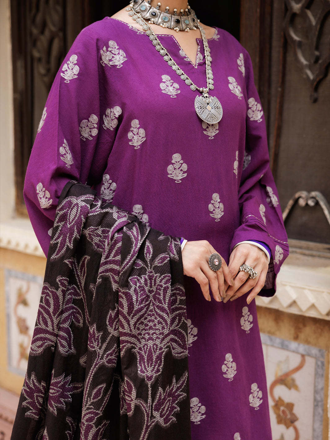 Purple Dobby 3Pc Unstitched - AWP-3PS-655