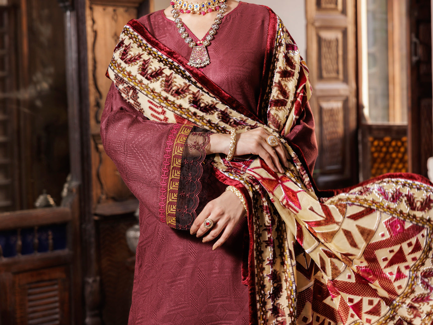 Maroon Acrylic 3Pc Unstitched - AWP-3PS-656