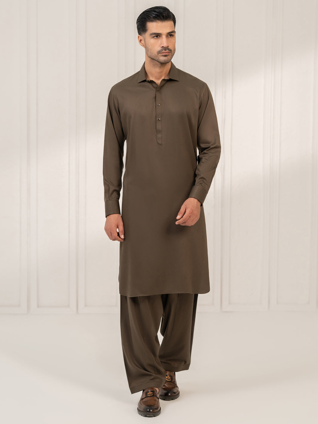 Olive Kameez Shalwar - ALWA-KS-663 Front Main