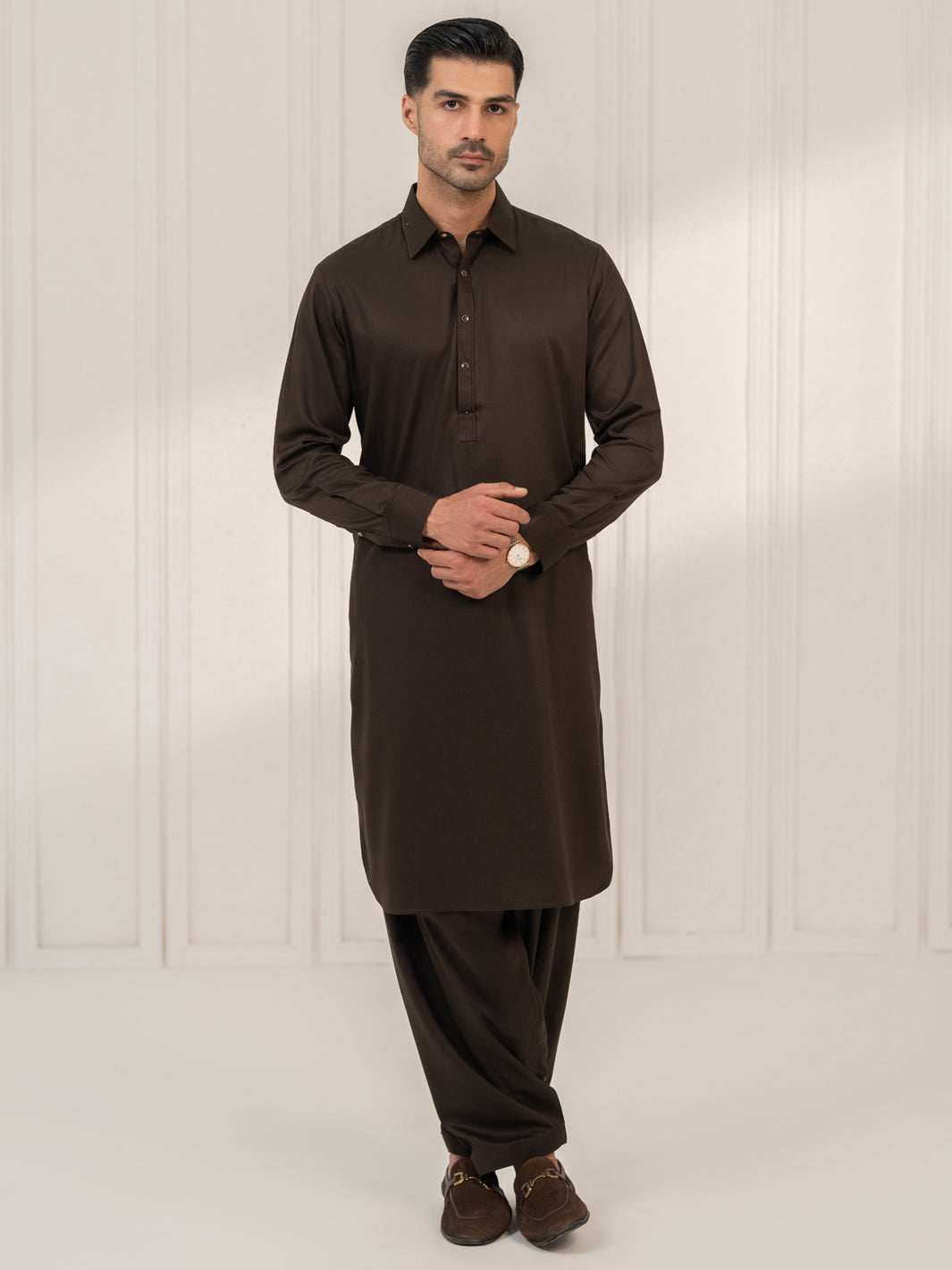 Dark Brown Kameez Shalwar - ALWA-KS-665