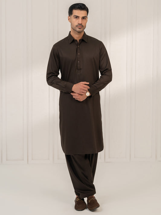 Dark Brown Kameez Shalwar - ALWA-KS-665