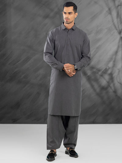 Charcoal Grey Blended Kameez Shalwar - ALWA-KS-464