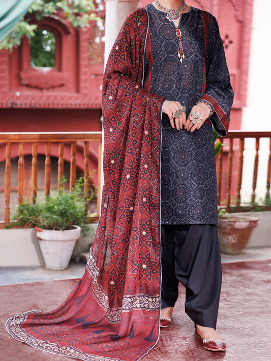 Black Cambric 3Pc Stitched - AWP-3PS-740A