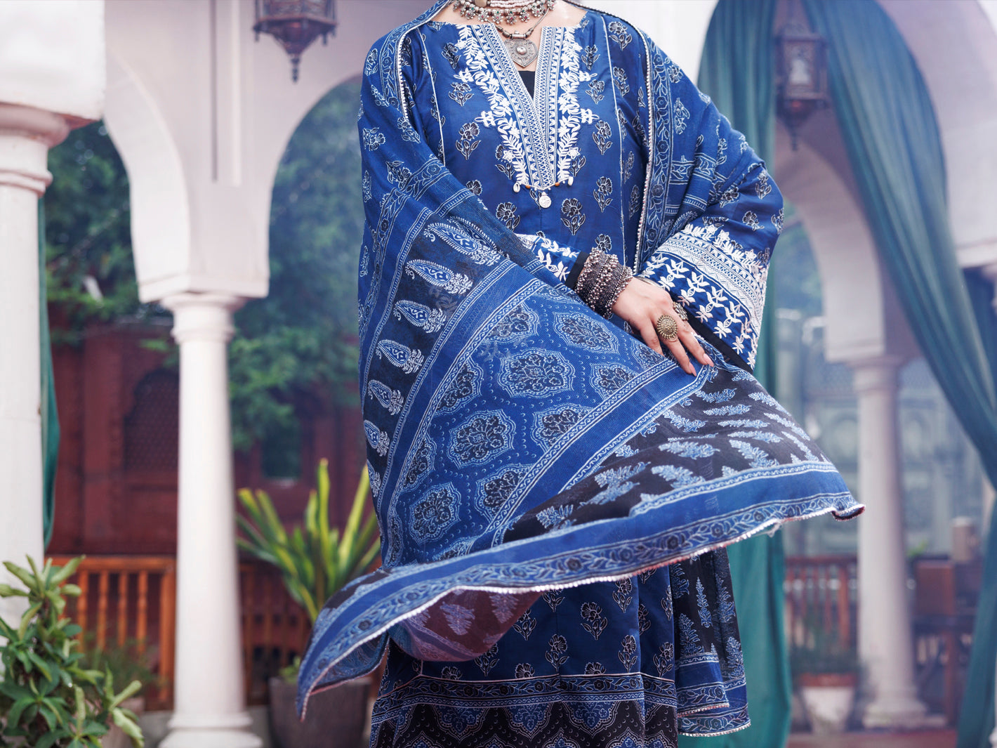 Blue Cambric 3Pc Unstitched - AWP-3PS-741B