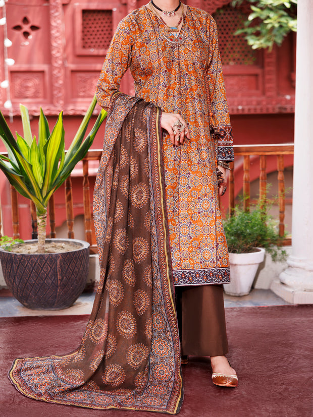 Brown Cambric 3 Piece Stitched - AWP-3PS-739A