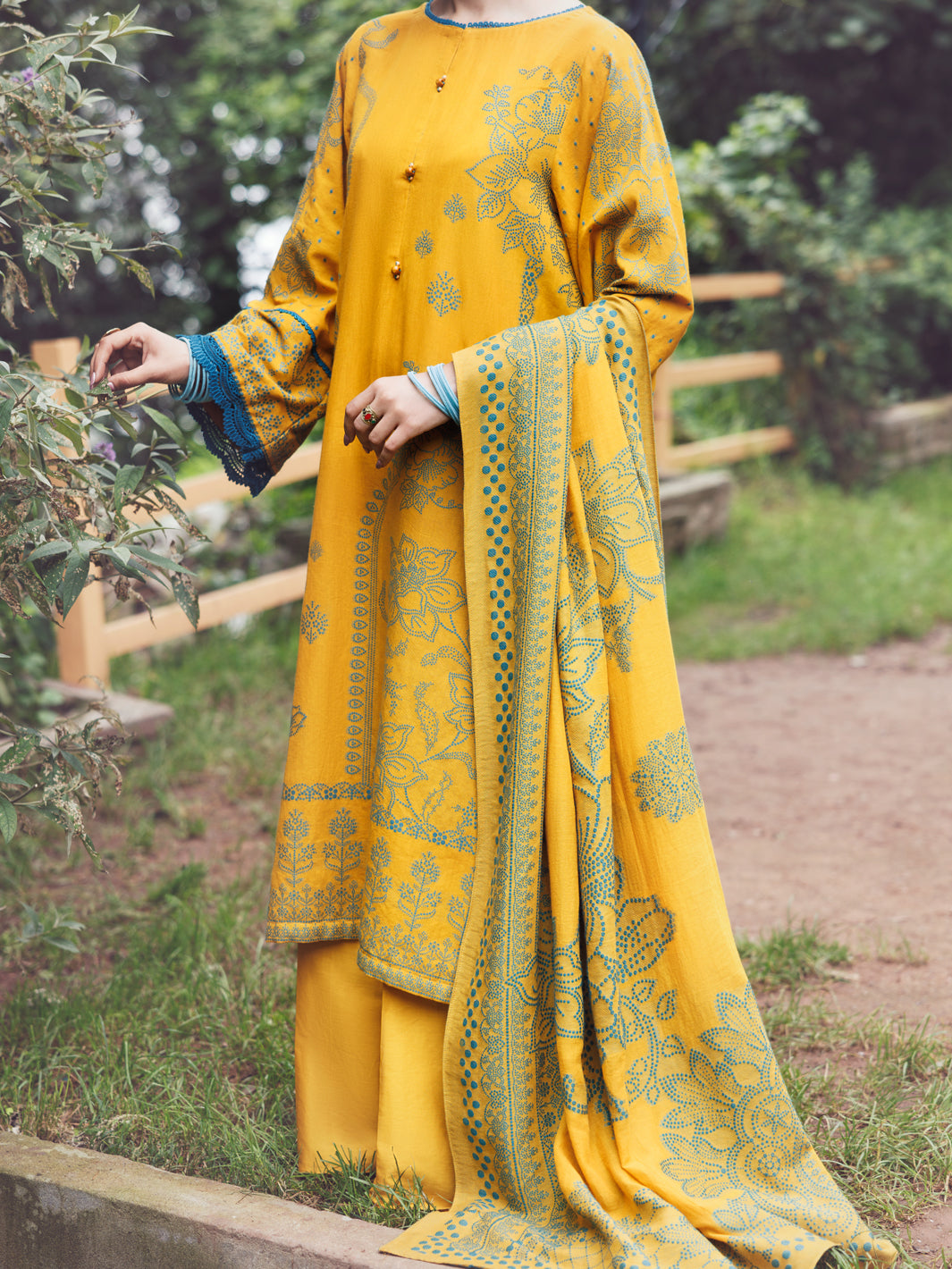 Yellow Jacquard 3Pc Stitched - AWP-3PS-749