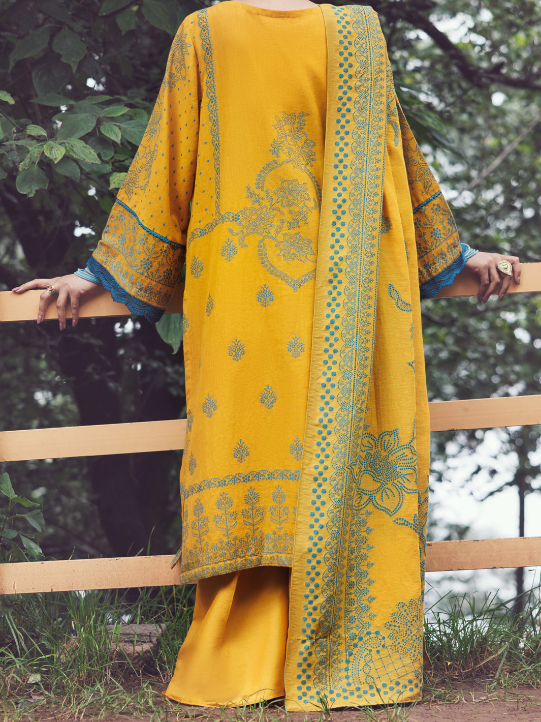 Yellow Jacquard 3Pc Stitched - AWP-3PS-749