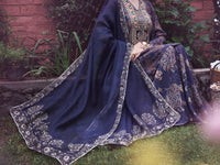 Navy Blue Poly-Raw Silk 3Pc Stitched - AWP-3PS-755