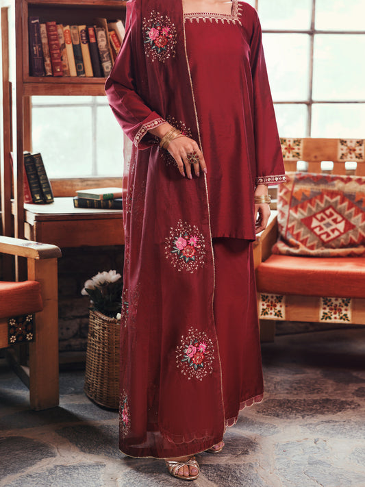 Maroon Yarn Dyed 3Pc Stitched - AWP-3PS-759