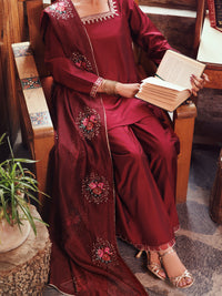 Maroon Yarn Dyed 3Pc Stitched - AWP-3PS-759