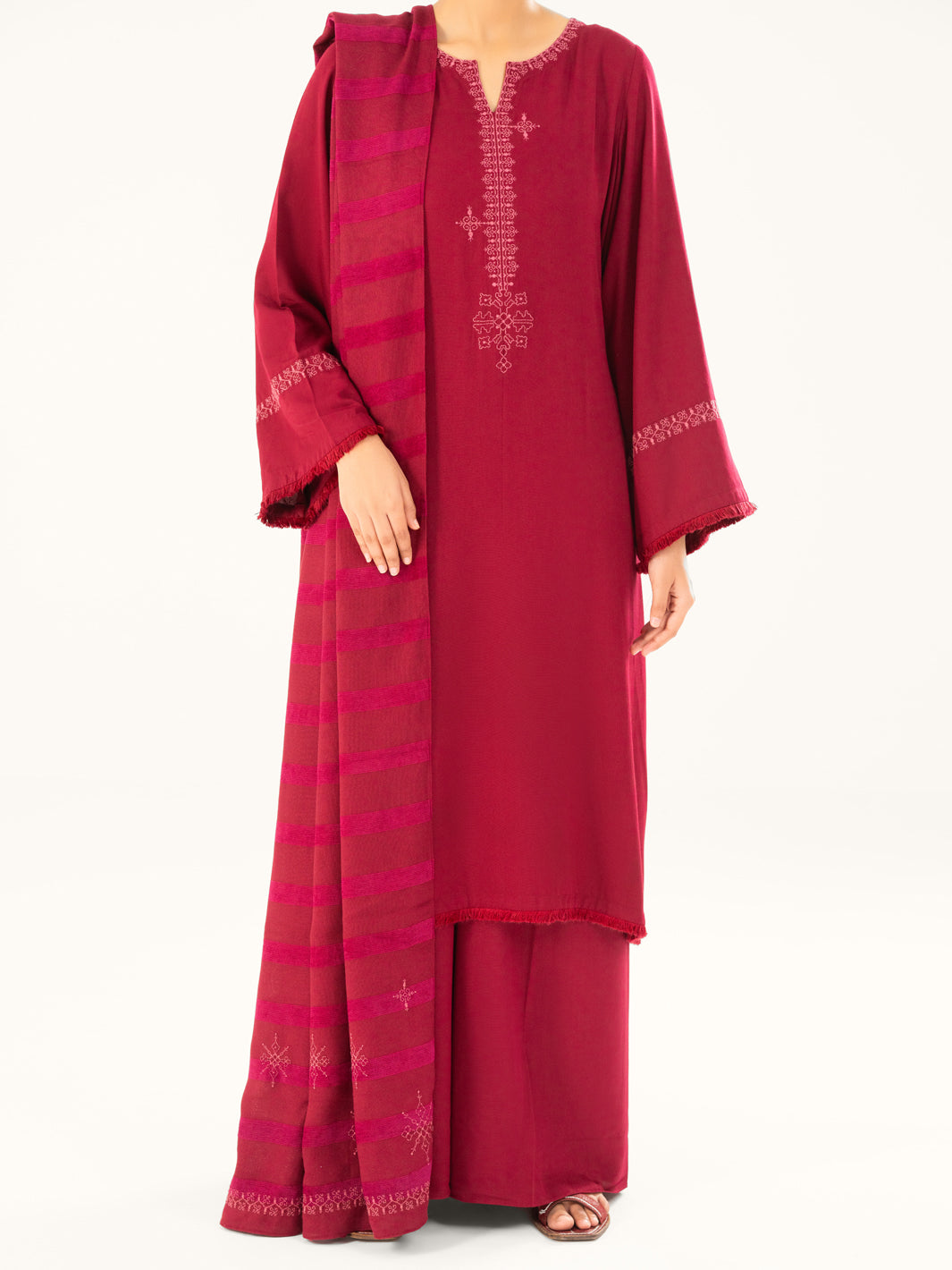 Maroon Viscose Karandi Dyed 3Pc Stitched - AWP-3PS-763