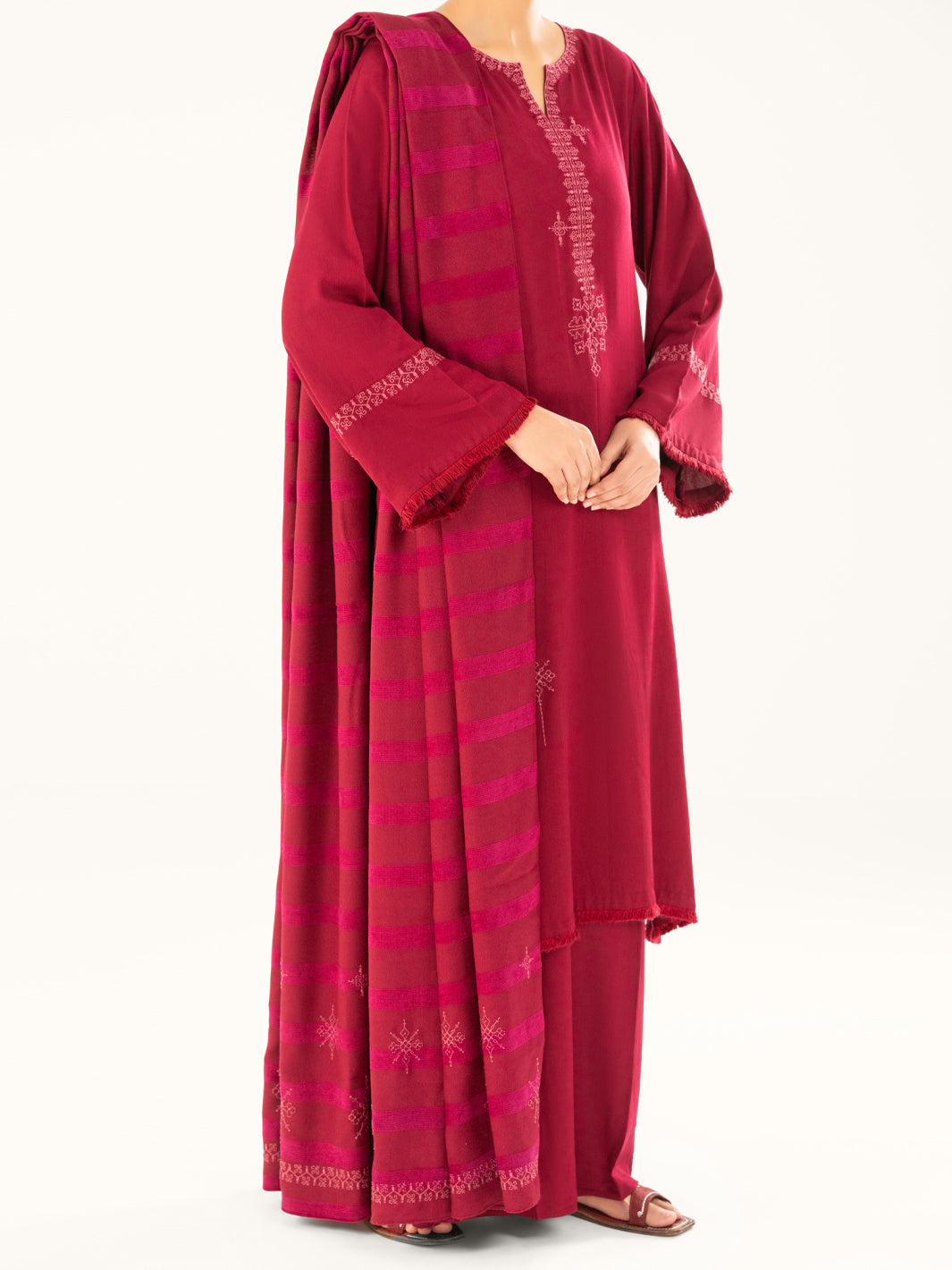 Maroon Viscose Karandi Dyed 3Pc Stitched - AWP-3PS-763