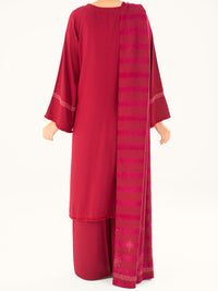Maroon Viscose Karandi Dyed 3Pc Stitched - AWP-3PS-763