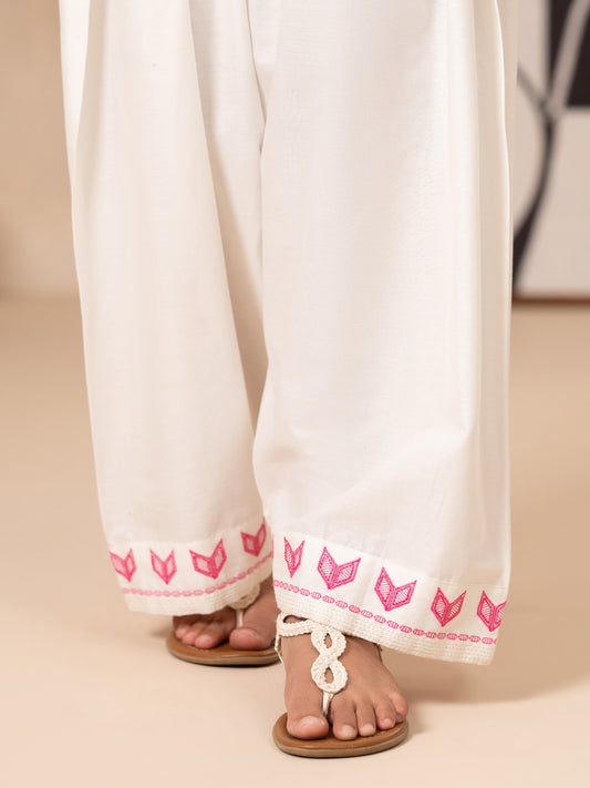 Off White Cotton Cambric Trouser - AL-T-839