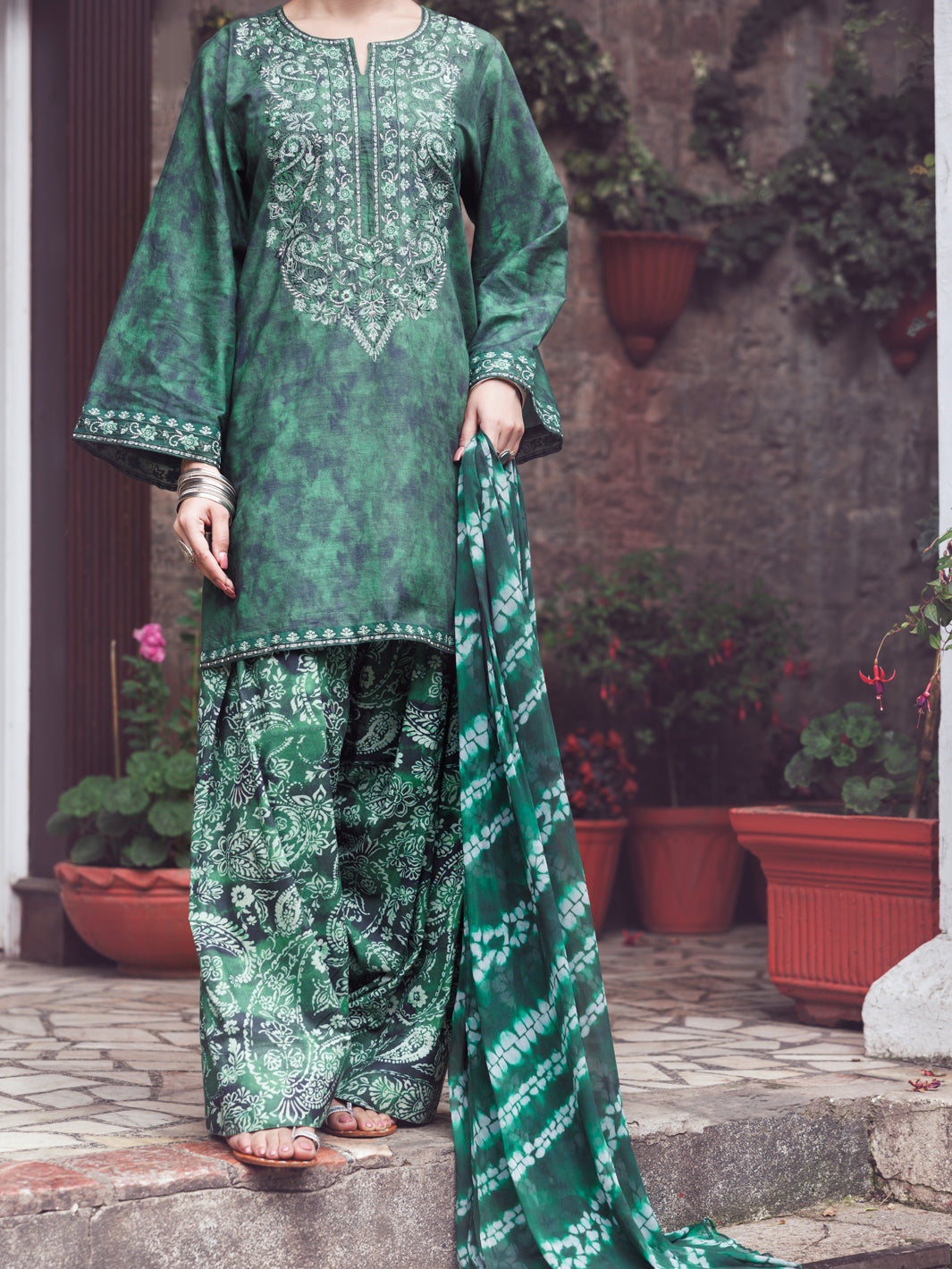 Green Cambric 3Pc Stitched - AWP-3PS-887